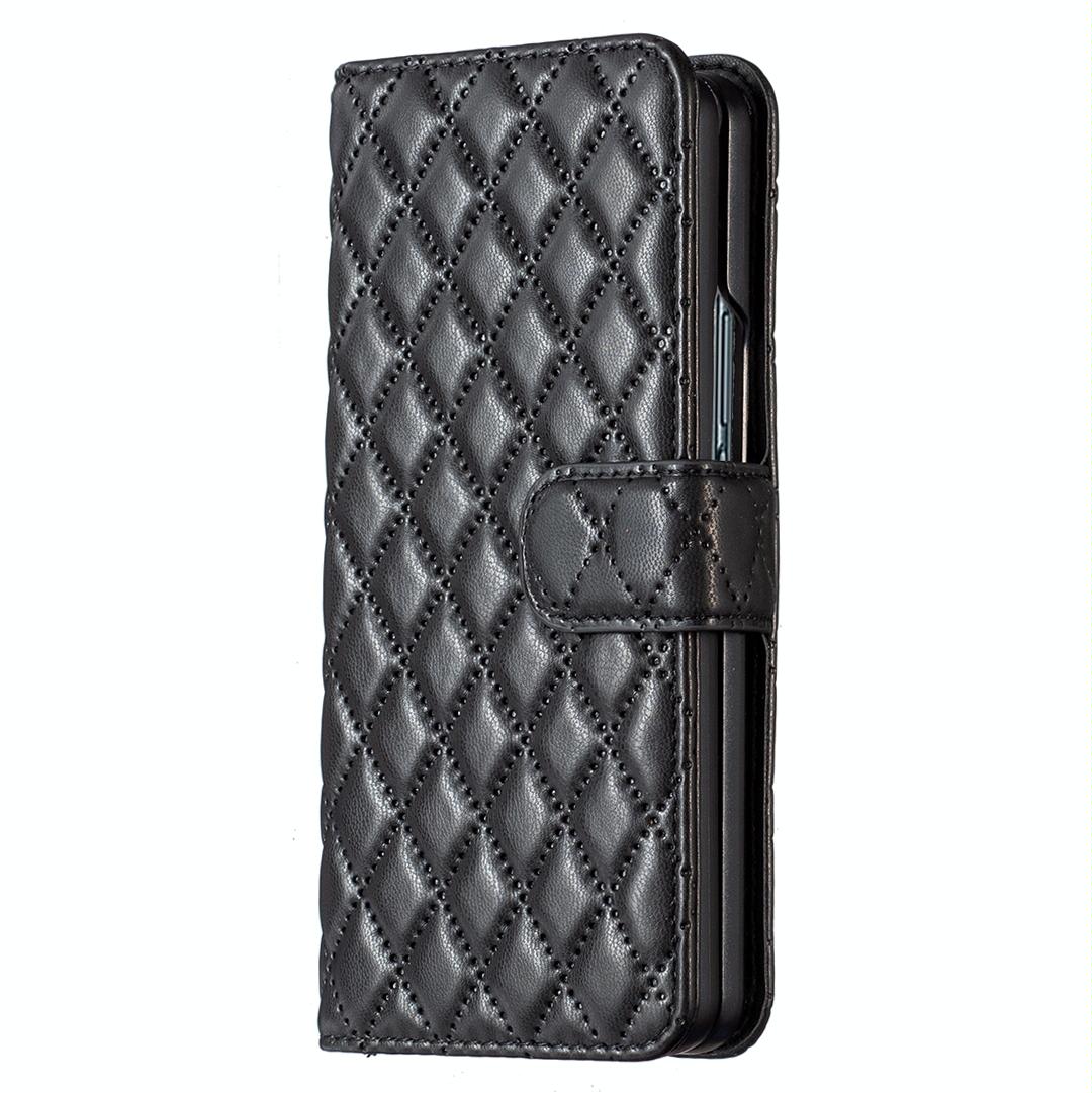 For Samsung Galaxy Z Fold4 5G Diamond Lattice Flip Wallet Case - Black