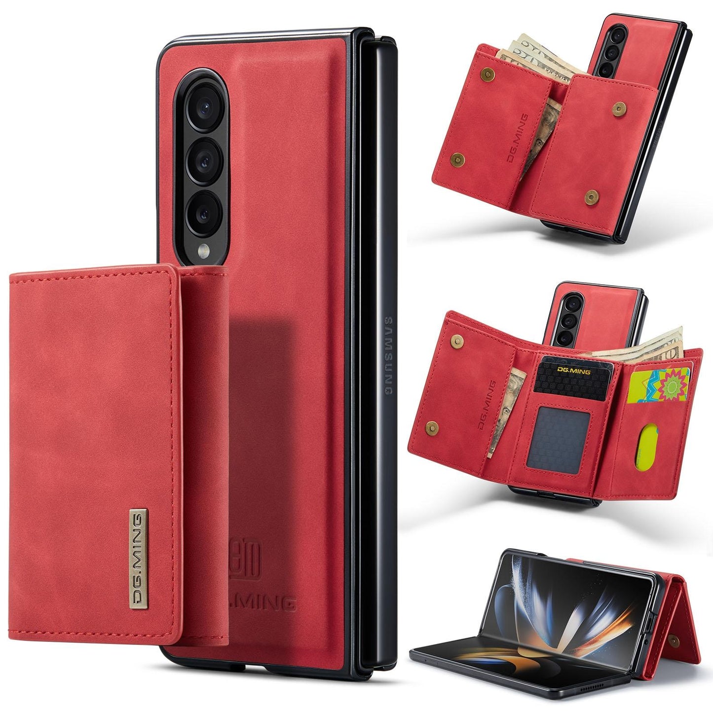 For Samsung Galaxy Z Fold4 5G Wallet Case - 3 Fold Multi Card Holder - Green