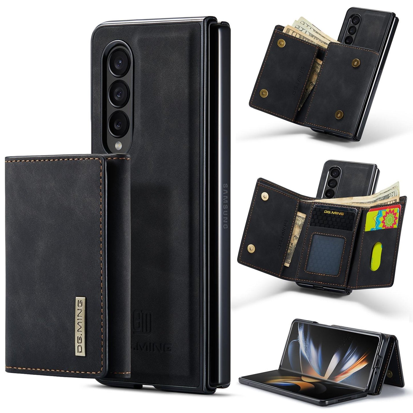 For Samsung Galaxy Z Fold4 5G Wallet Case - 3 Fold Multi Card Holder - Green