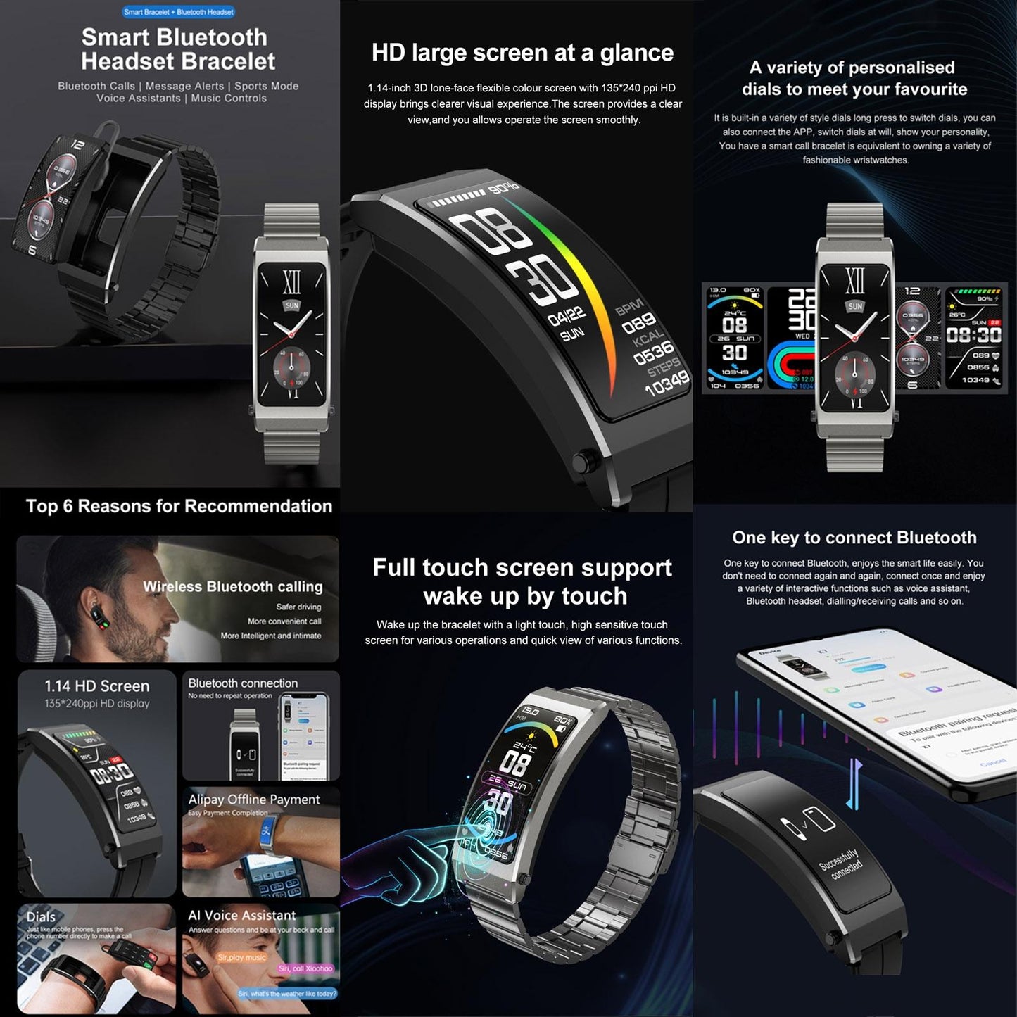 Smart Health Monitoring Bracelet With Bt Call And Leather Strap - Black Leather Strap