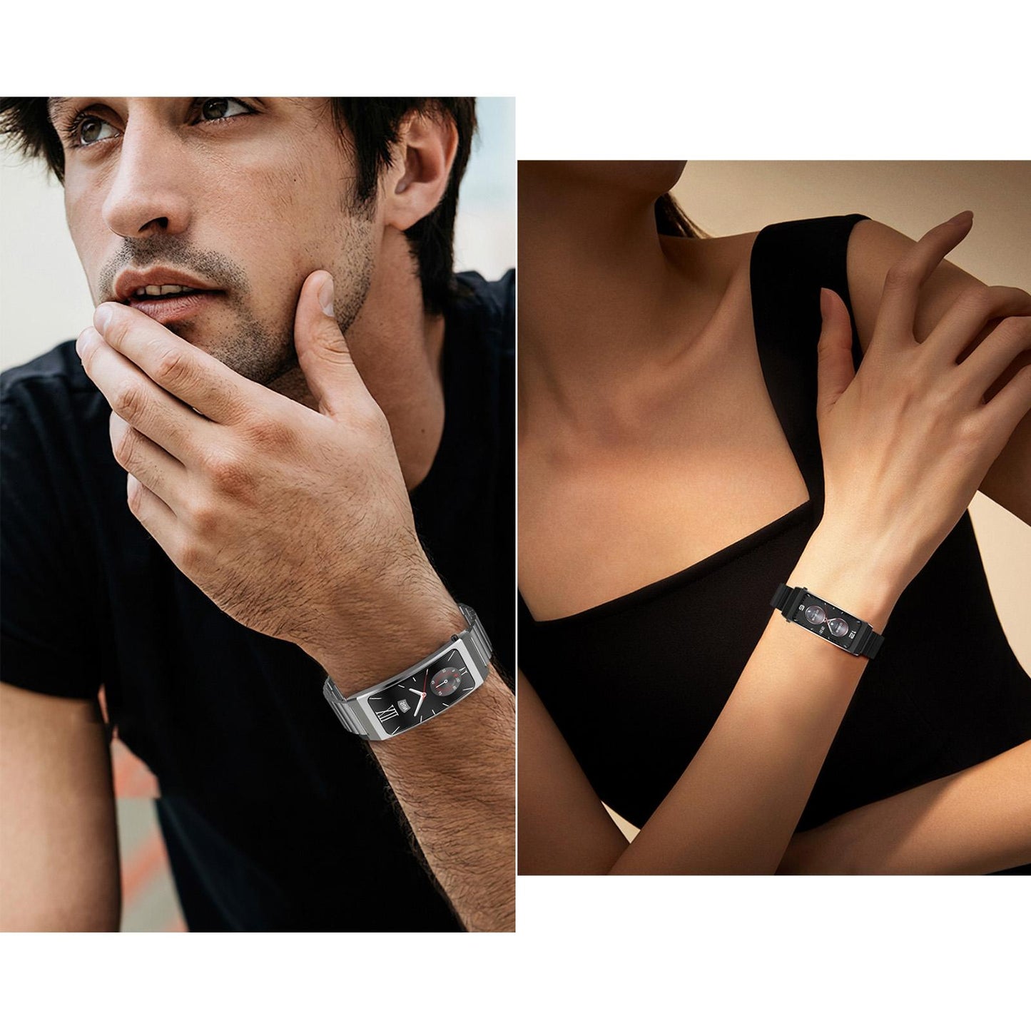 Smart Health Monitoring Bracelet With Bt Call And Leather Strap - Black Leather Strap
