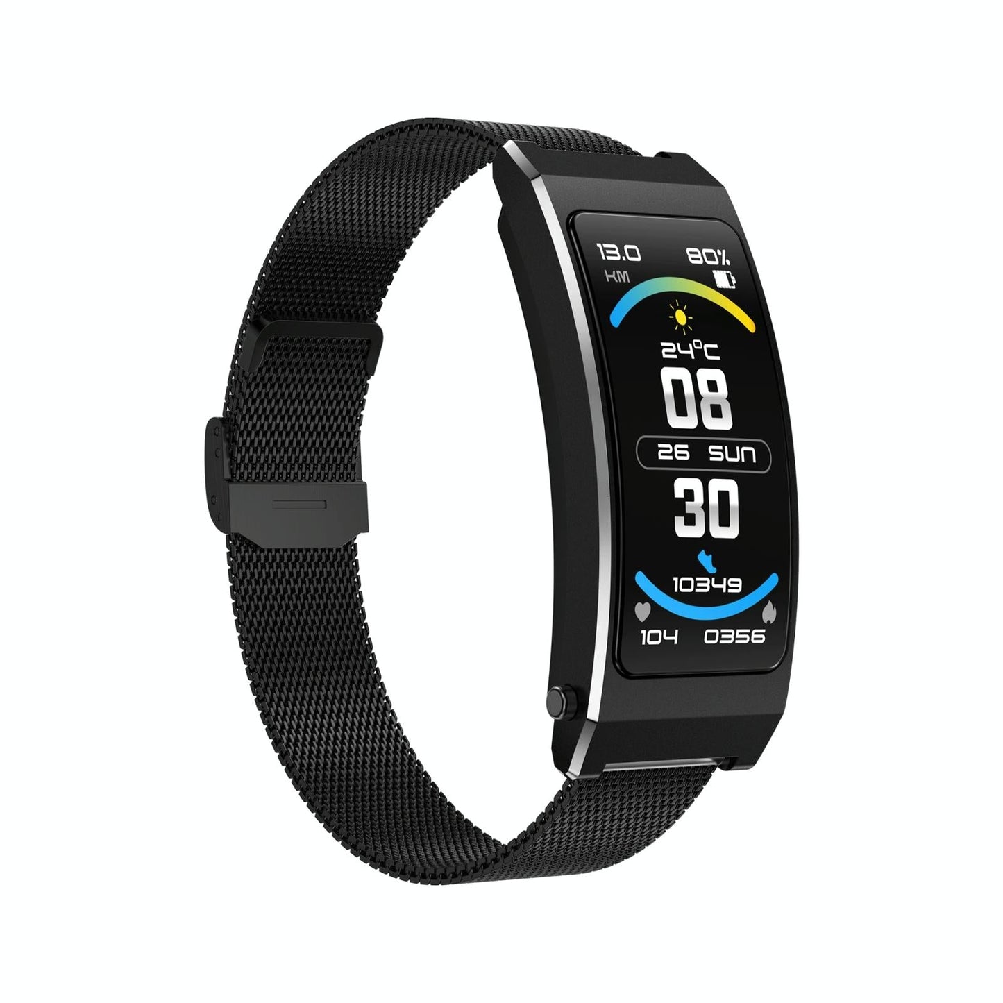 Smart Health Monitoring Bracelet With Bt Call And Leather Strap - Black Leather Strap