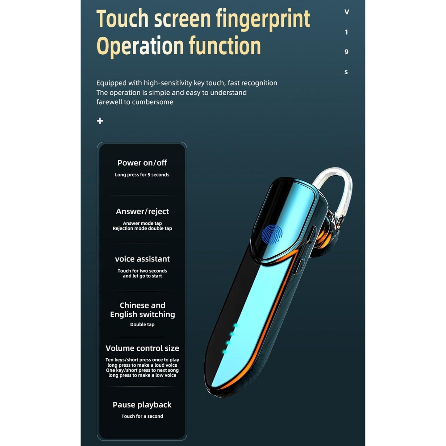 Business Style Bluetooth 5.0 Earphone with Fingerprint Touch - Silver