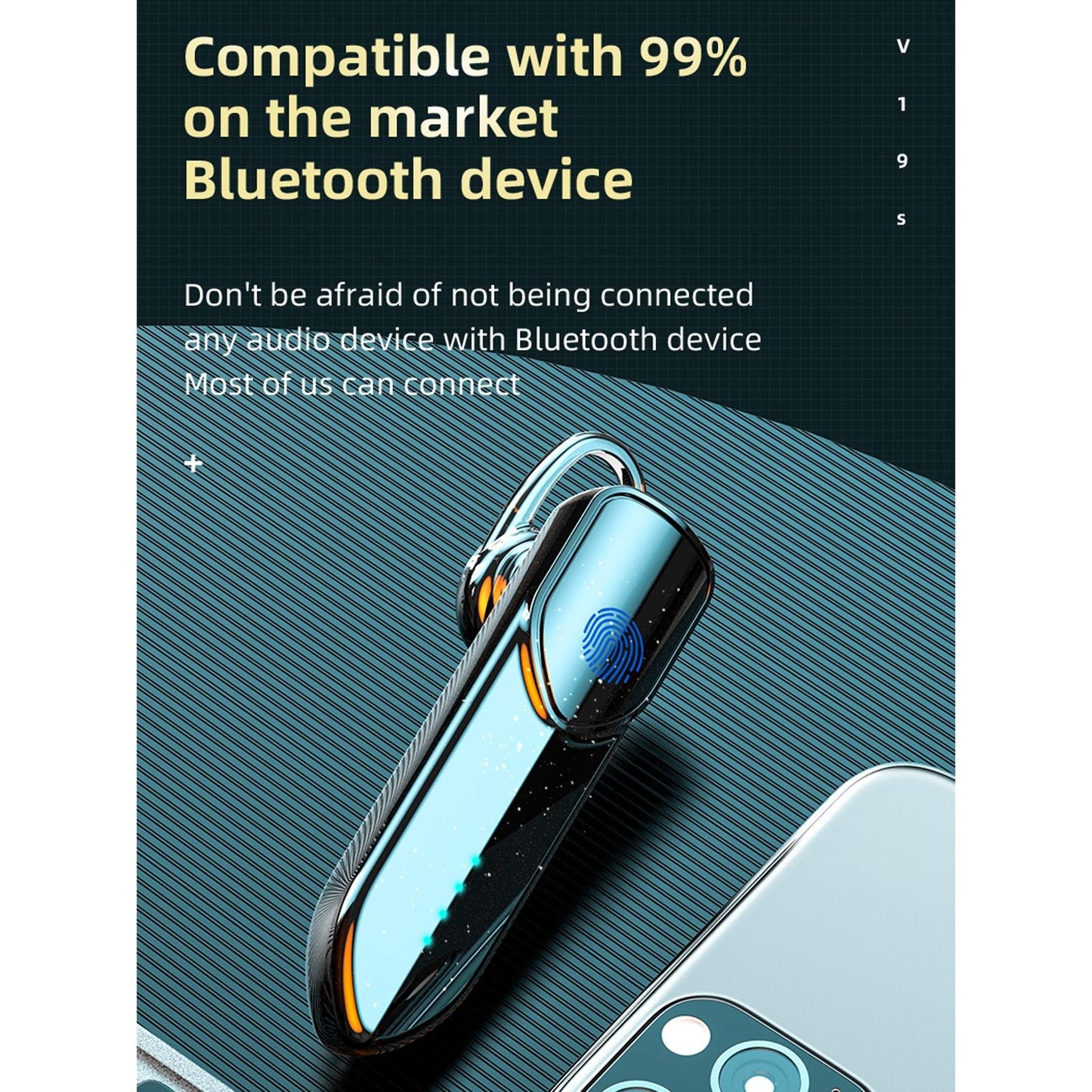 Business Style Bluetooth 5.0 Earphone with Fingerprint Touch - Silver