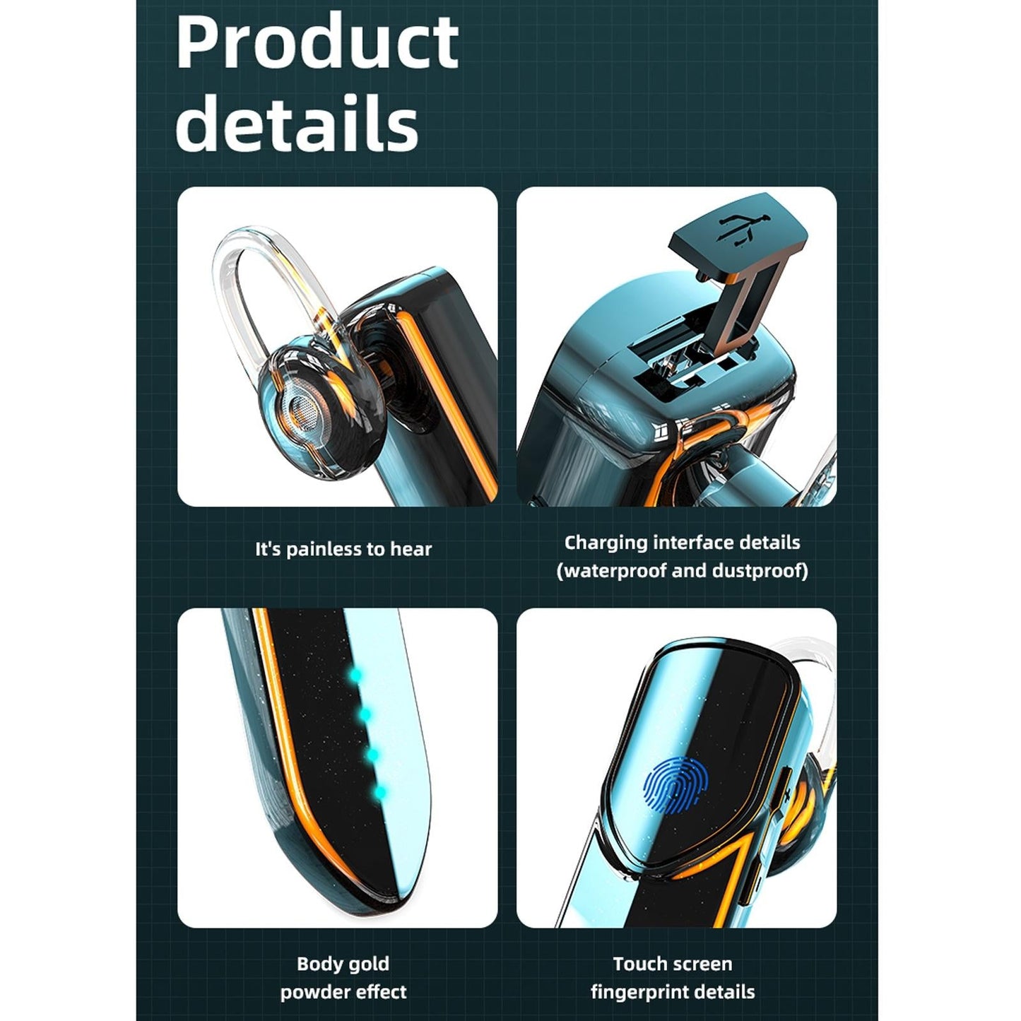 Business Style Bluetooth 5.0 Earphone with Fingerprint Touch - Silver