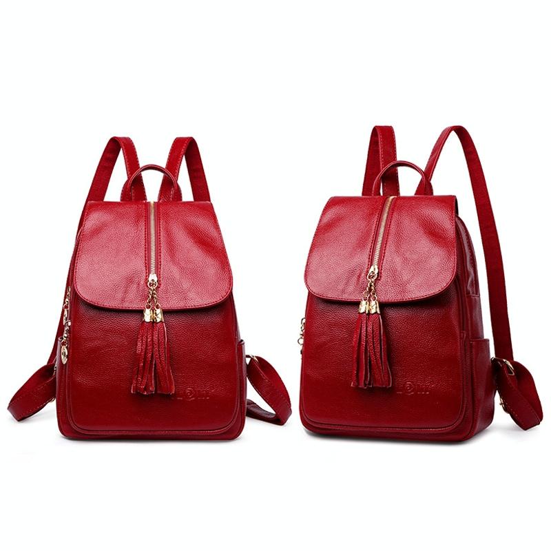 Leather Travel Backpack - Anti-theft Compact - Blue