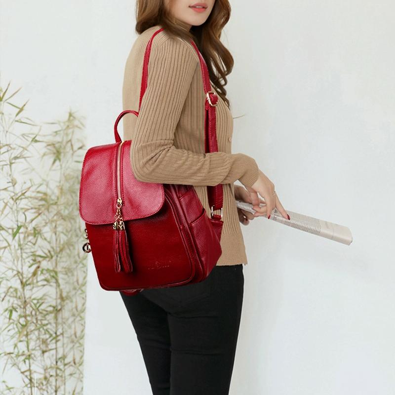 Leather Travel Backpack - Anti-theft Compact - Blue
