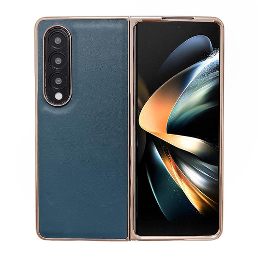 For Samsung Galaxy Z Fold4 5G Xiaoya Series Genuine Leather Plating Case - Coffee