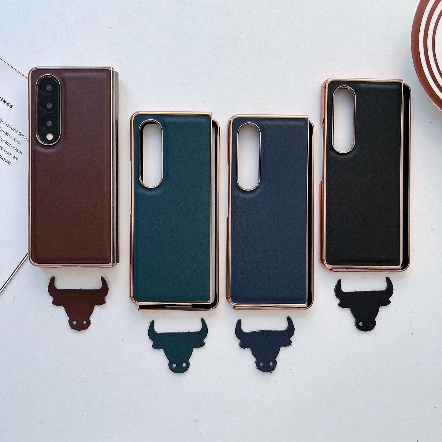 For Samsung Galaxy Z Fold4 5G Xiaoya Series Genuine Leather Plating Case - Coffee