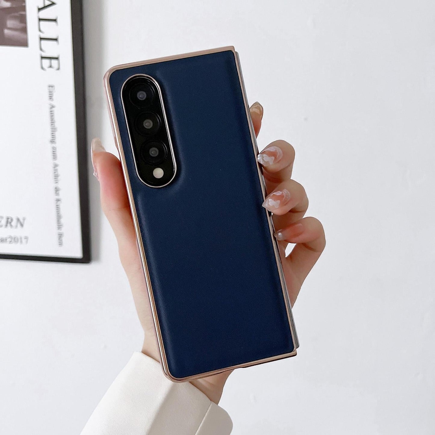 For Samsung Galaxy Z Fold4 5G Xiaoya Series Genuine Leather Plating Case - Coffee