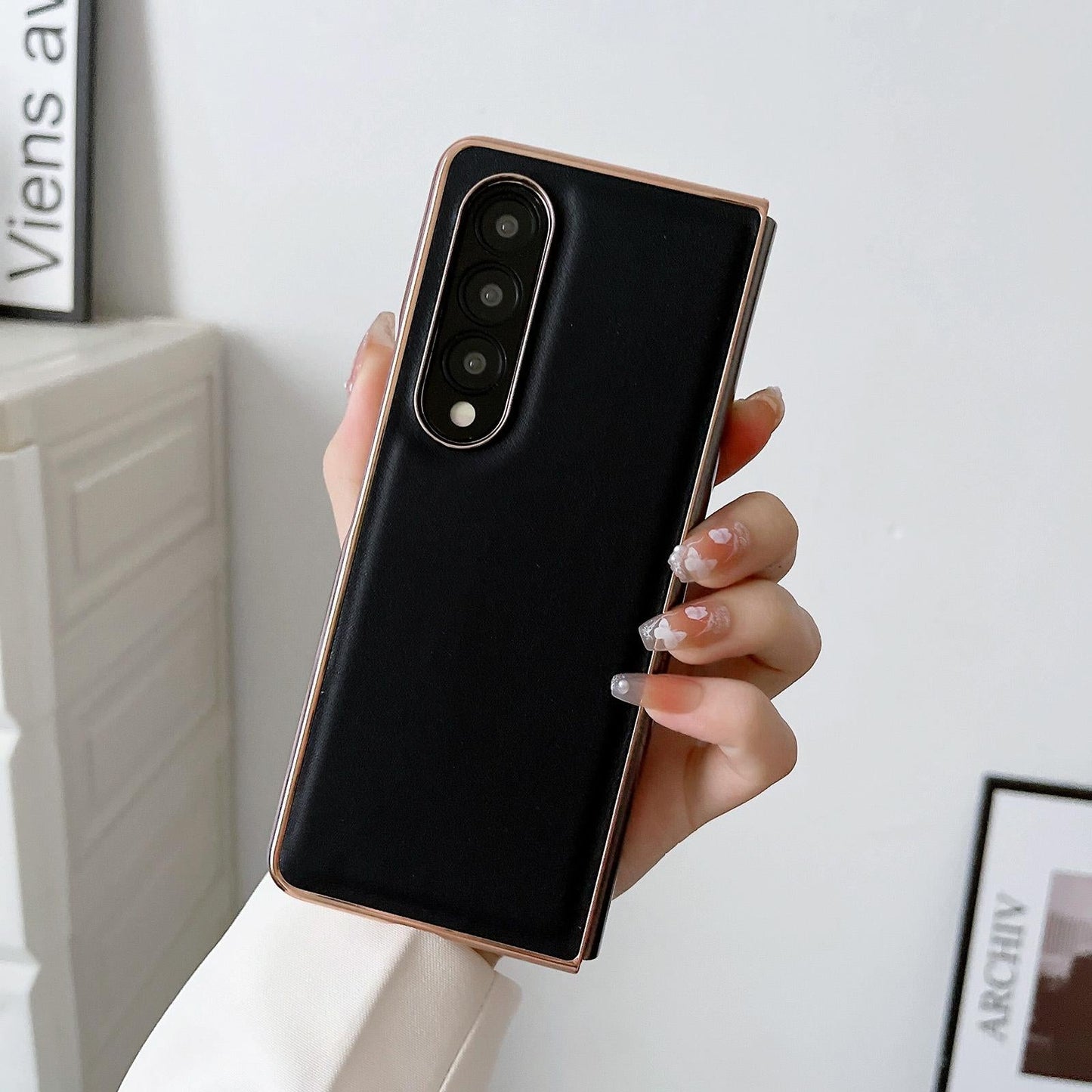 For Samsung Galaxy Z Fold4 5G Xiaoya Series Genuine Leather Plating Case - Coffee