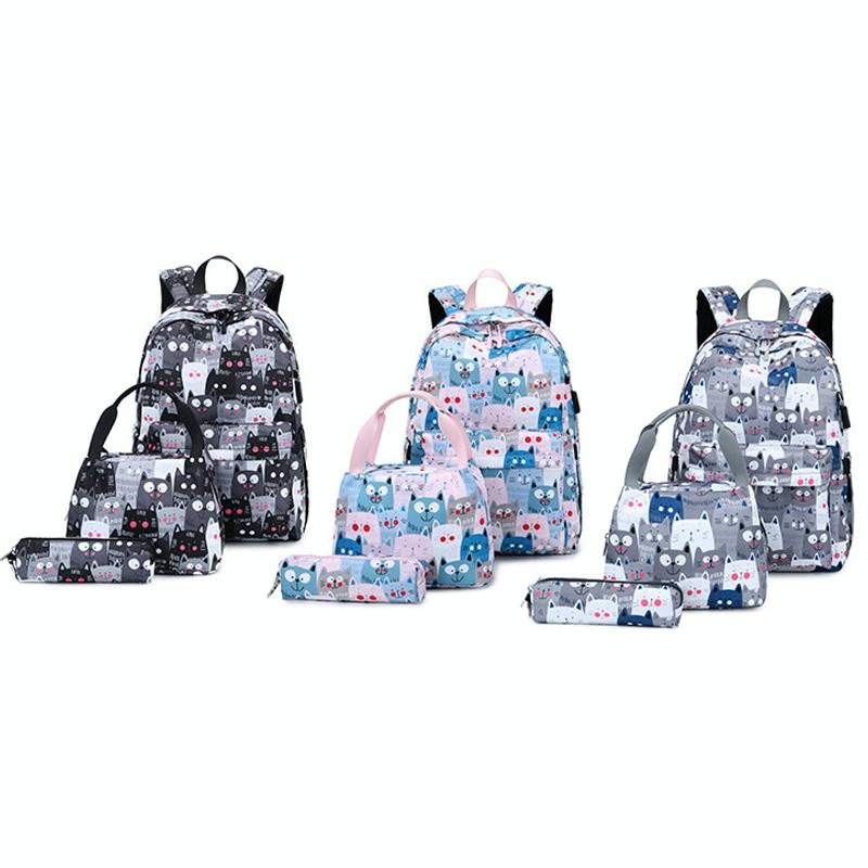 Student Backpack Set - Printed Design - Pink