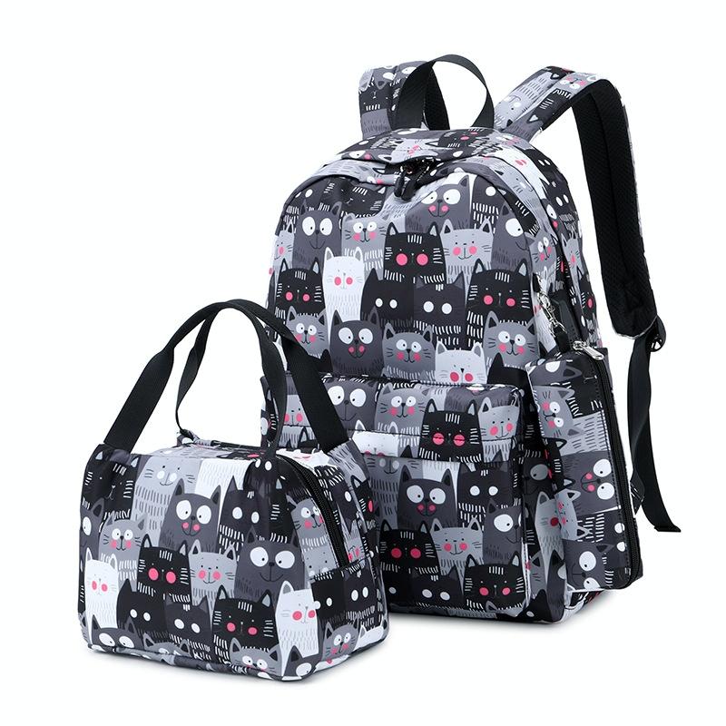 Student Backpack Set - Printed Design - Pink