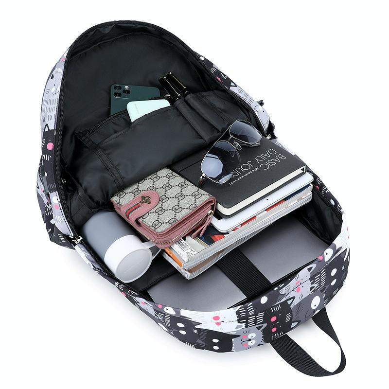 Student Backpack Set - Printed Design - Pink