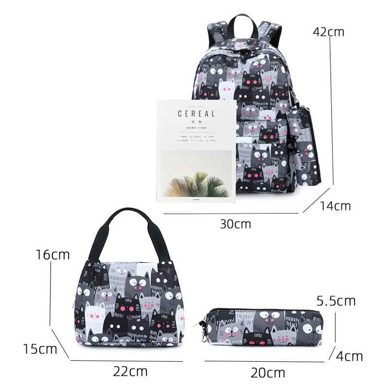 Student Backpack Set - Printed Design - Pink