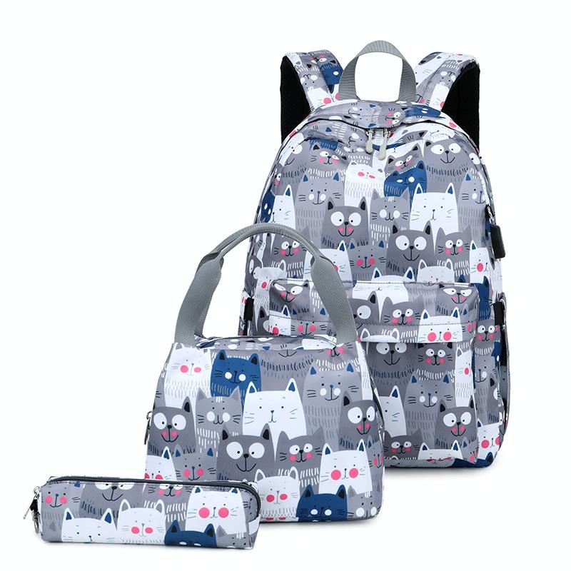Student Backpack Set - Printed Design - Pink