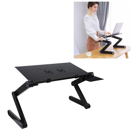 Adjustable Foldable Laptop Stand with Fans & Mouse Pad - Portable Aluminum - Black