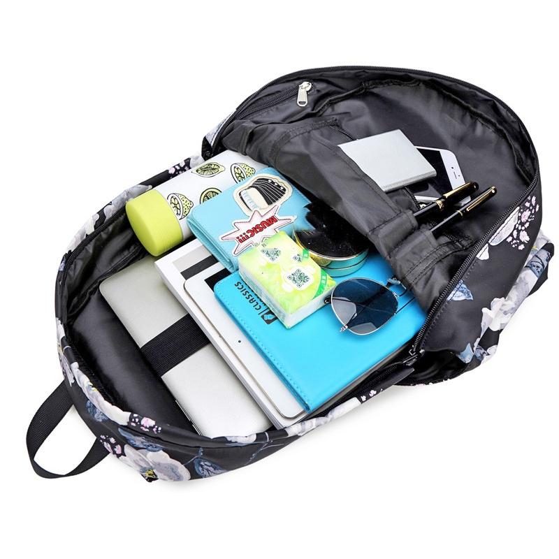 Small Fresh Printed Backpack Set - 3 Pieces for Students - Dark Blue