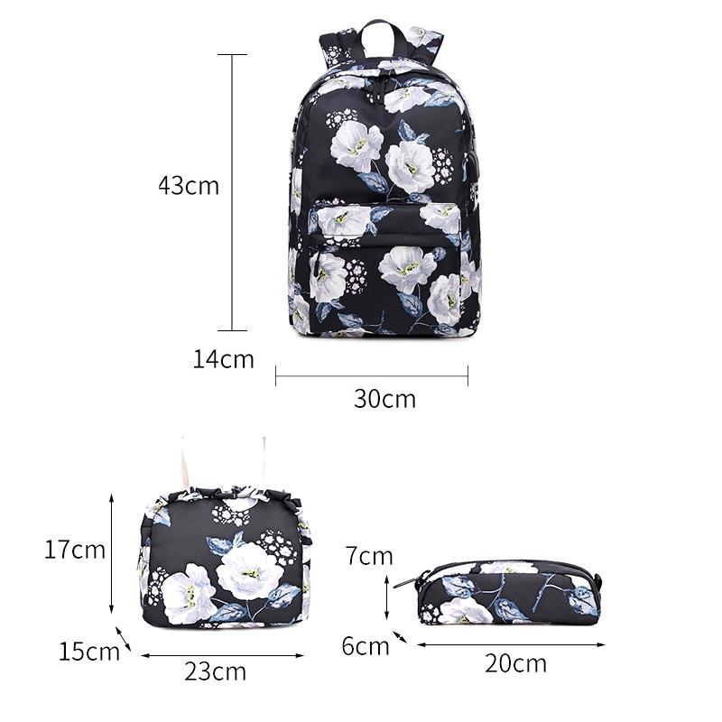 Small Fresh Printed Backpack Set - 3 Pieces for Students - Dark Blue