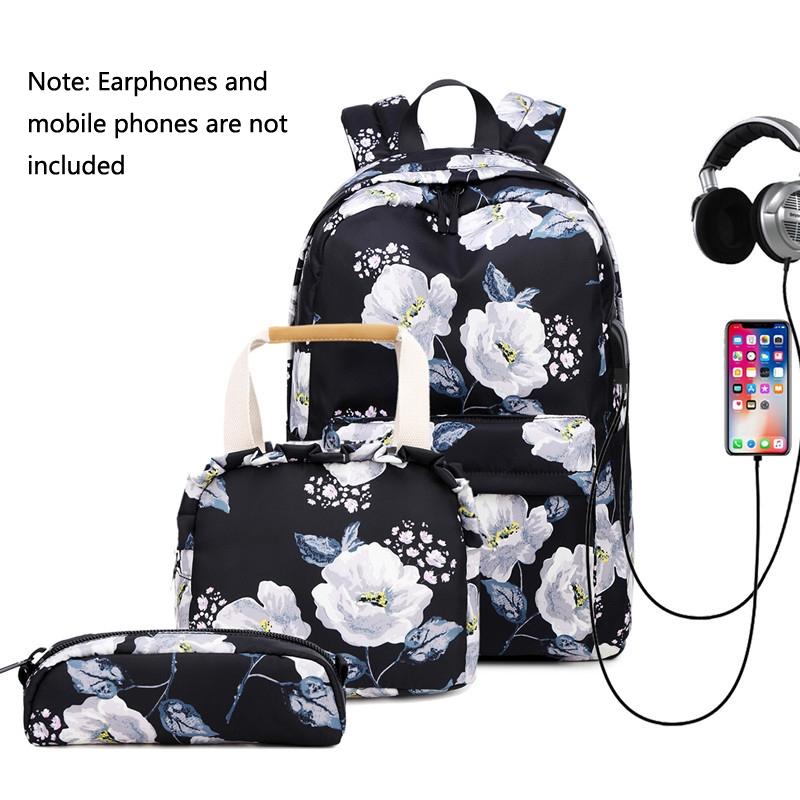 Small Fresh Printed Backpack Set - 3 Pieces for Students - Dark Blue