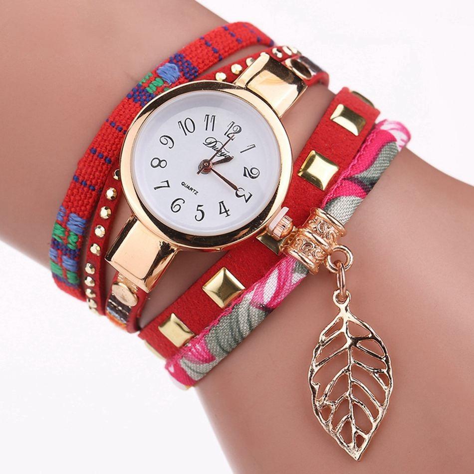 Leaf Pendant Quartz Bracelet Watch for Women - Black