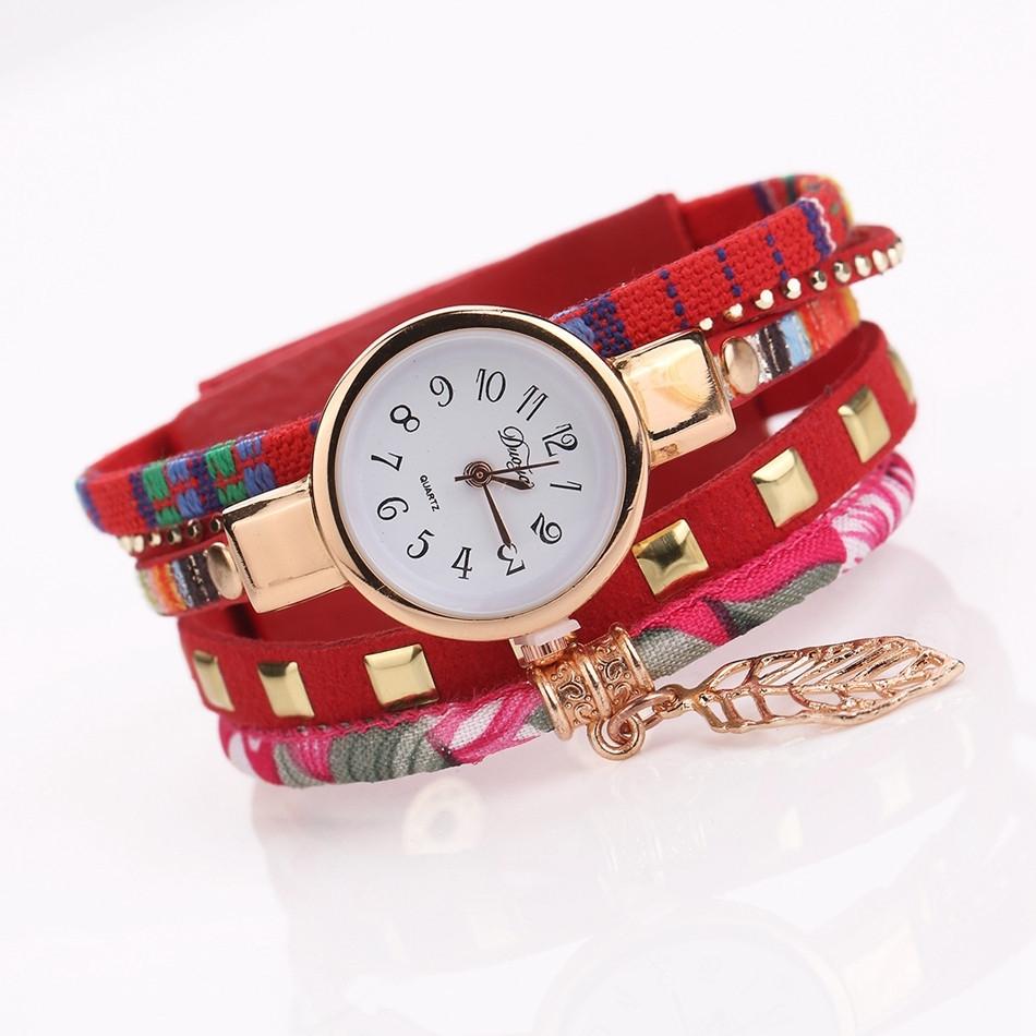 Leaf Pendant Quartz Bracelet Watch for Women - Black