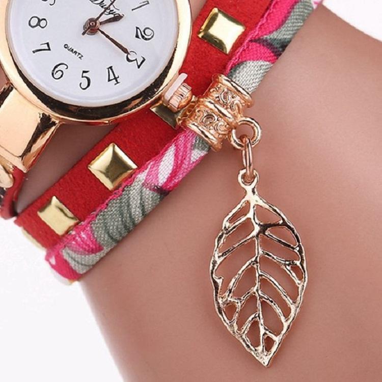 Leaf Pendant Quartz Bracelet Watch for Women - Black