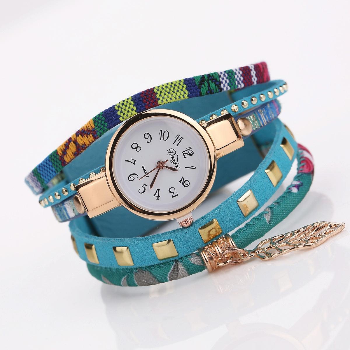 Leaf Pendant Quartz Bracelet Watch for Women - Black