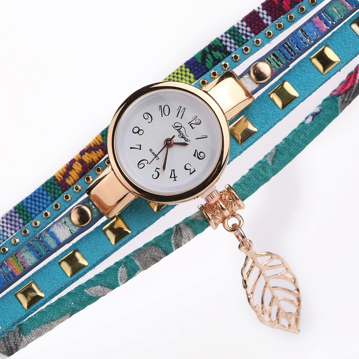 Leaf Pendant Quartz Bracelet Watch for Women - Black