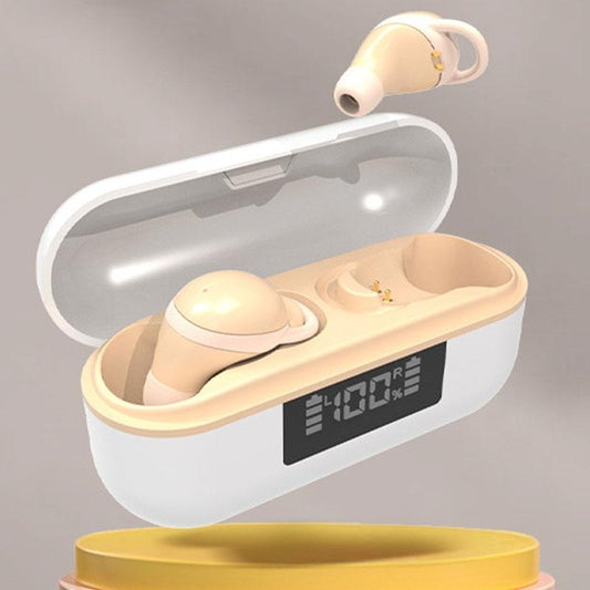Wireless Noise-cancelling Earbuds with Digital Display and Charging Case - Skin Colour