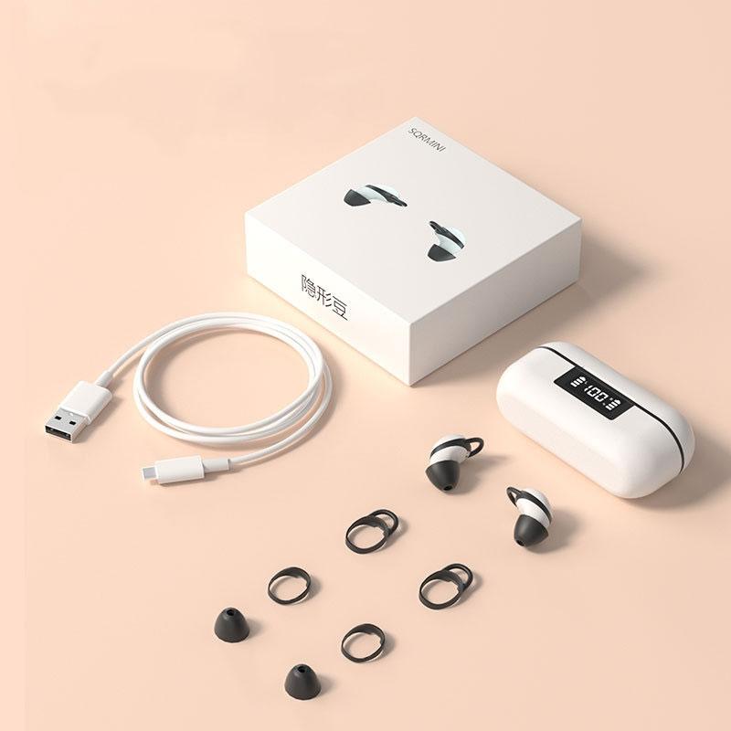 Wireless Noise-cancelling Earbuds with Digital Display and Charging Case - Skin Colour