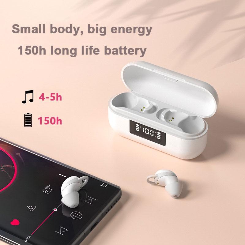 Wireless Noise-cancelling Earbuds with Digital Display and Charging Case - Skin Colour