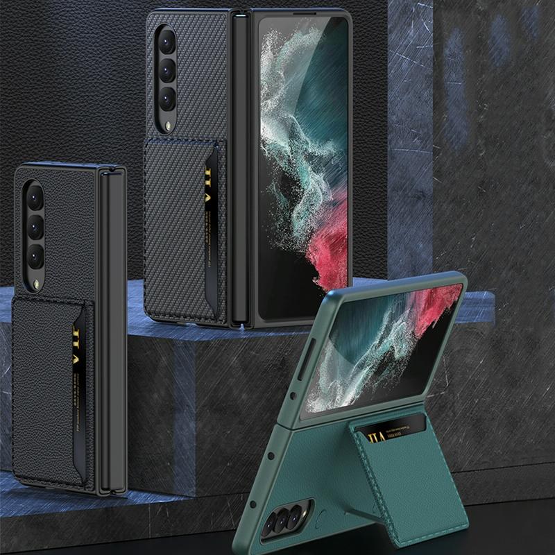 For Samsung Galaxy Z Fold4 5G Leather Case With Card Slots - Ultra Thin - Silver