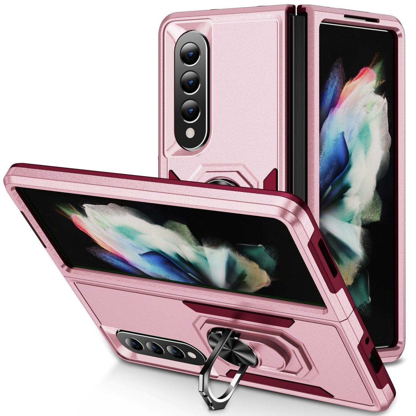 For Samsung Galaxy Z Fold4 5G Shockproof Case With Holder - Pc Tpu - Black