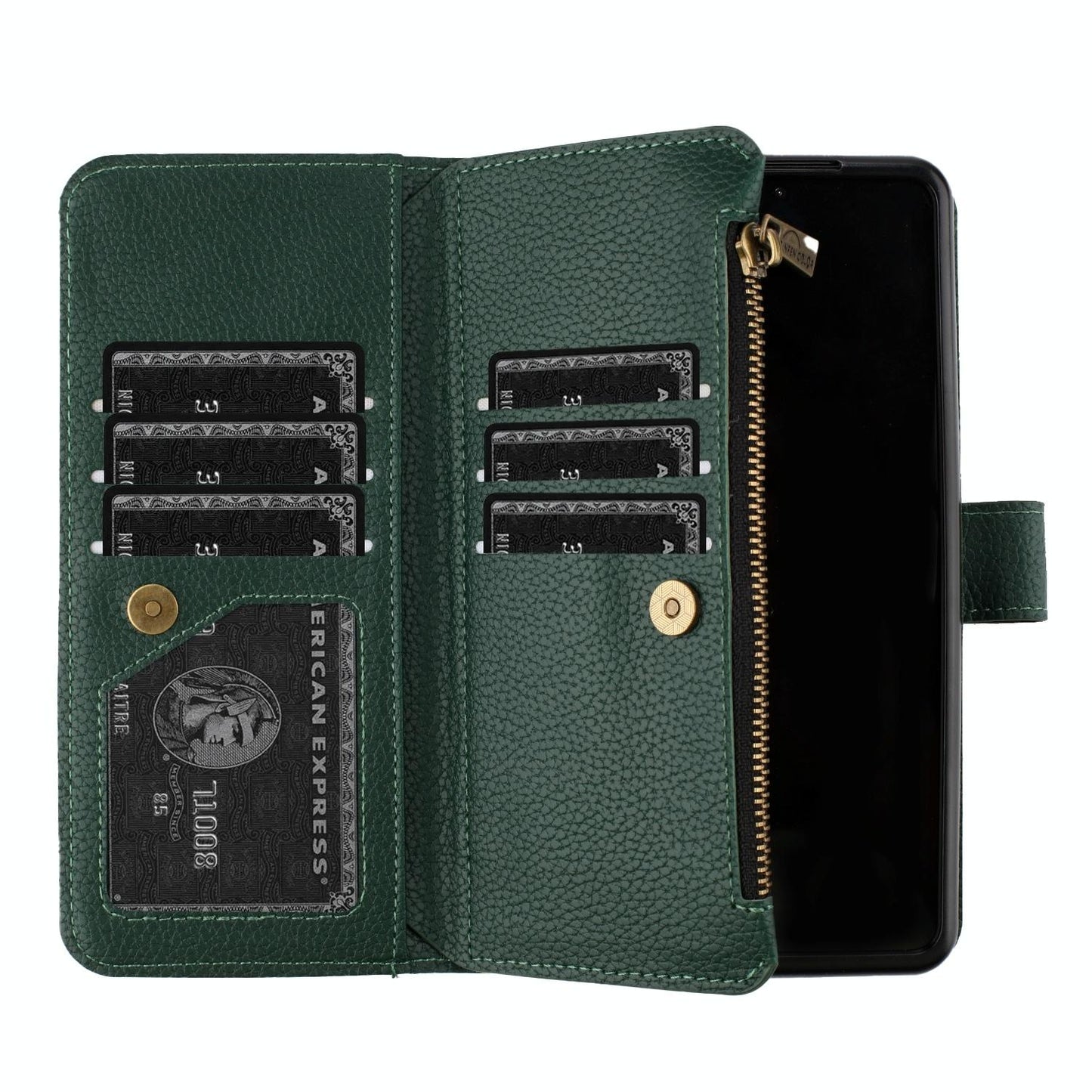 For Samsung Galaxy Z Fold4 5G Litchi Texture Zip Wallet - Green