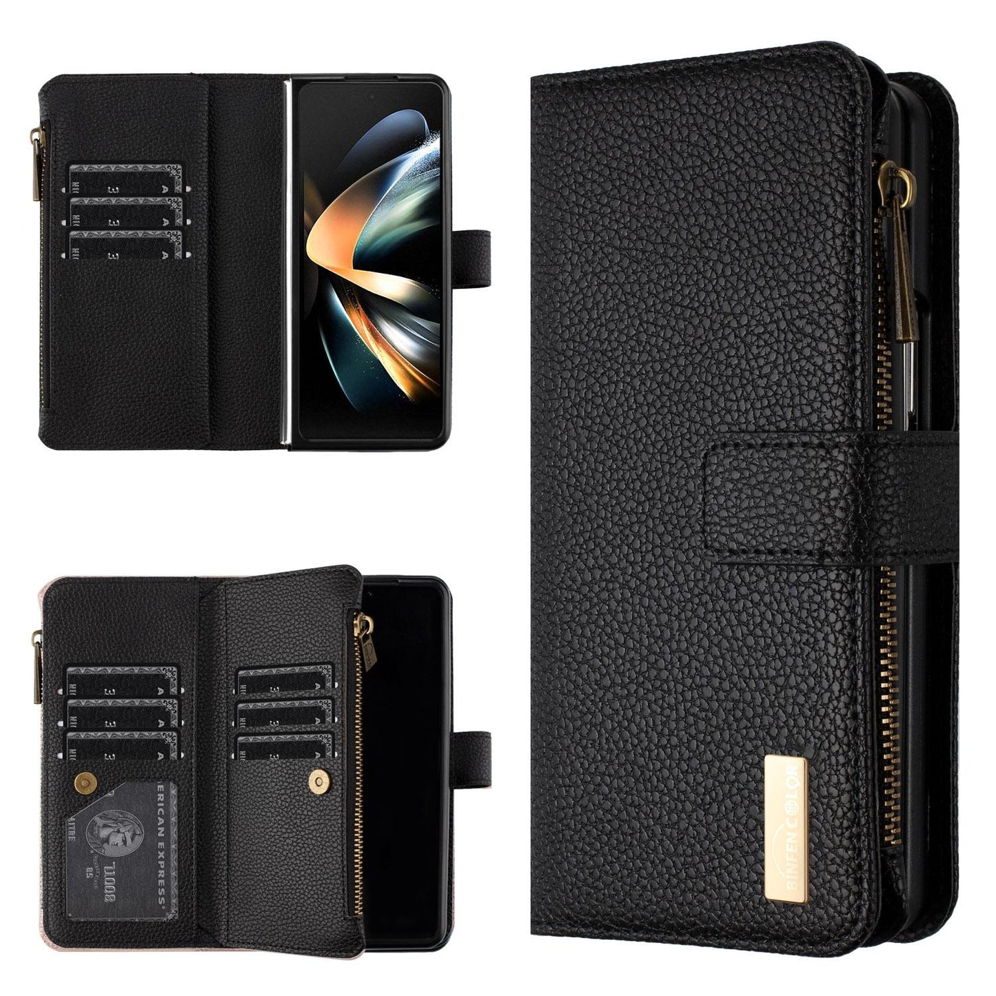 For Samsung Galaxy Z Fold4 5G Litchi Texture Zip Wallet - Green