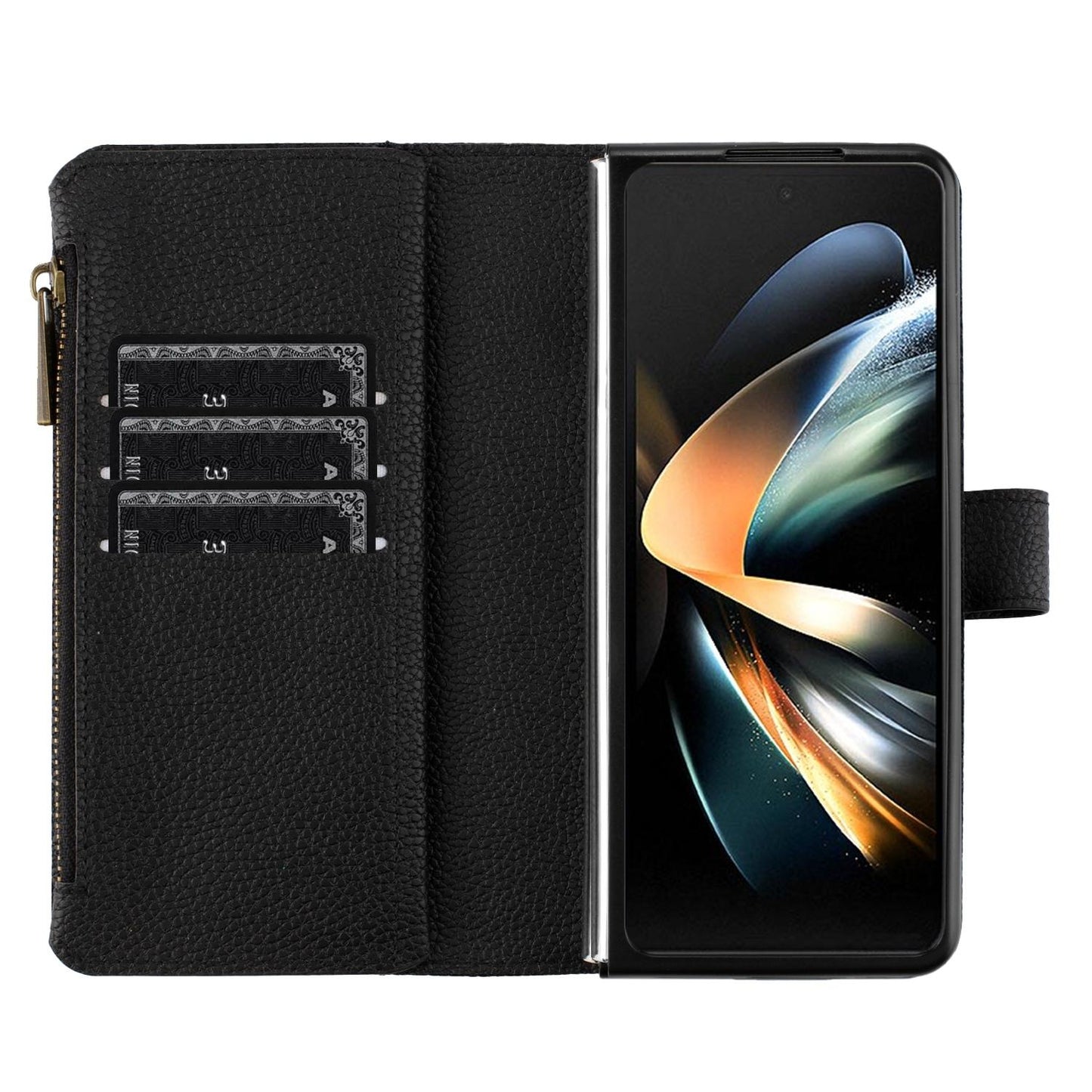 For Samsung Galaxy Z Fold4 5G Litchi Texture Zip Wallet - Green