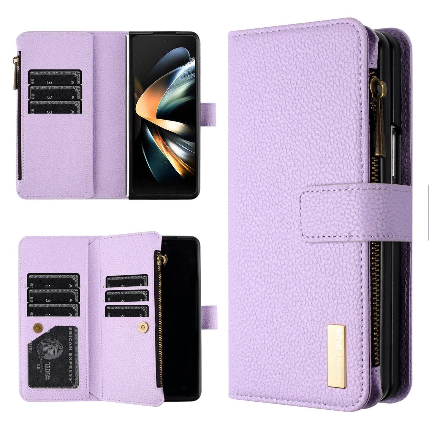 For Samsung Galaxy Z Fold4 5G Litchi Texture Zip Wallet - Green