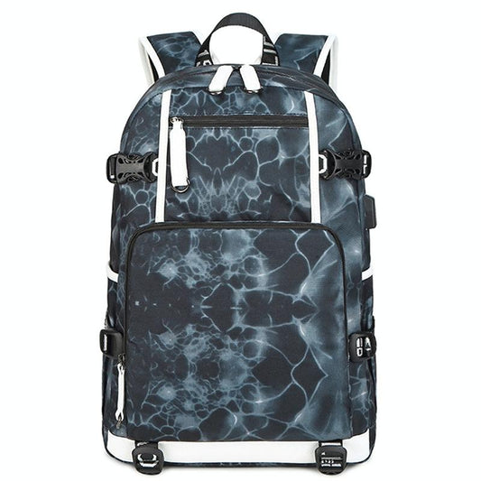 Student Waterproof Printed Backpack - Geometric Black