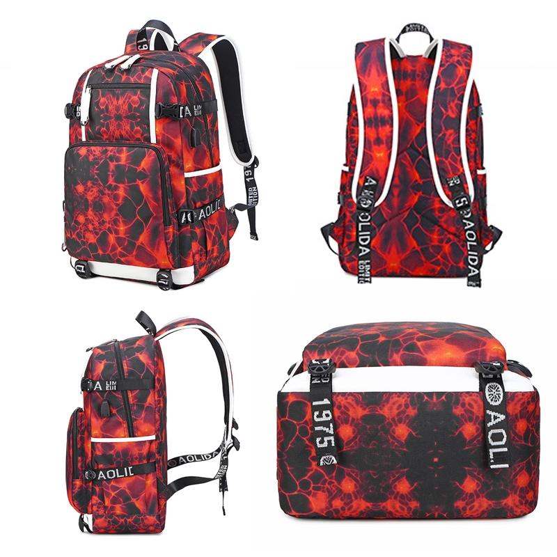 Student Waterproof Printed Backpack - Geometric Black