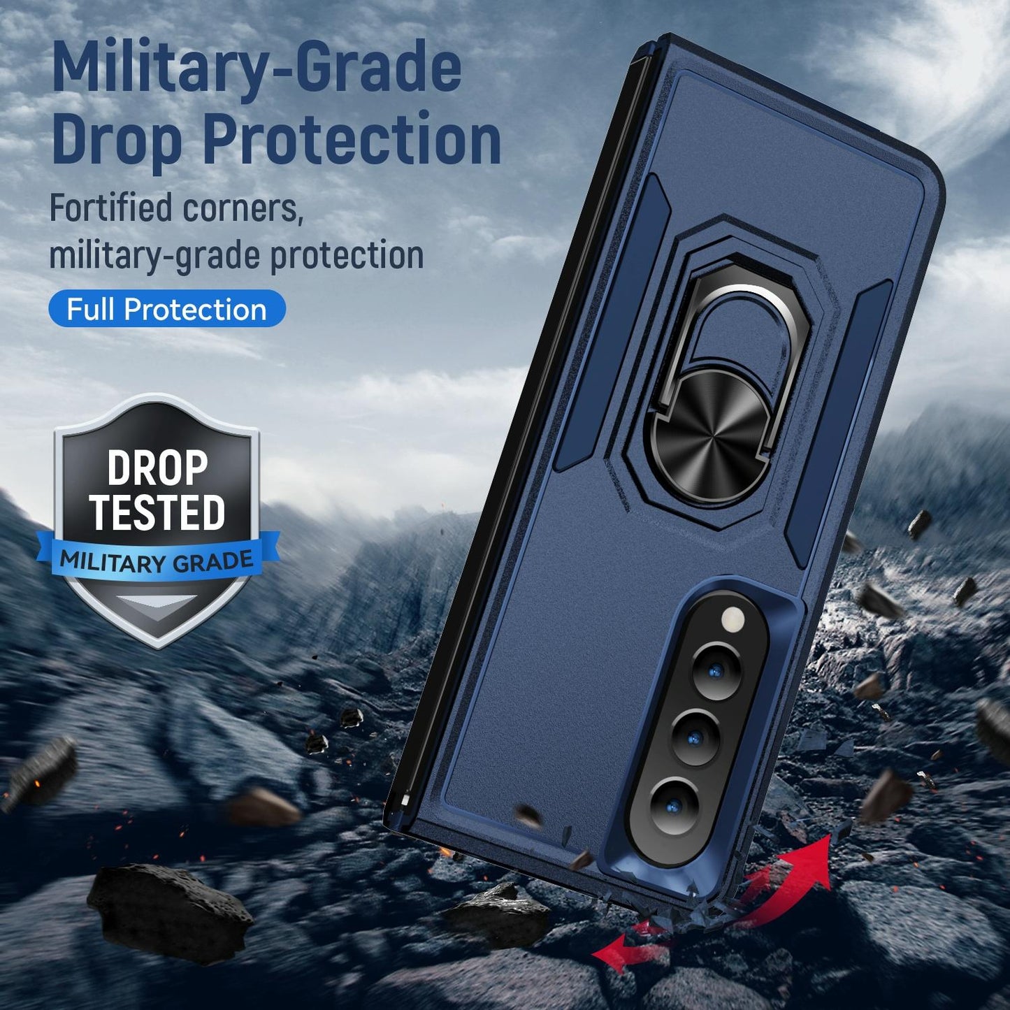 For Samsung Galaxy Z Fold4 5G Shockproof Case With Holder - Pc Tpu - Red + Black