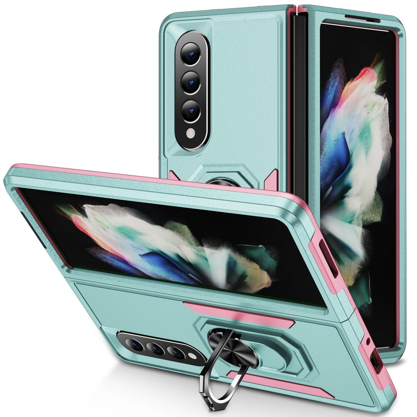 For Samsung Galaxy Z Fold4 5G Shockproof Case With Holder - Pc Tpu - Red + Black
