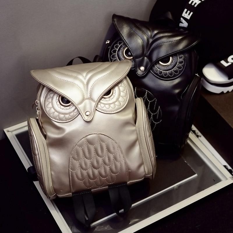 Women Owl Print Pu Backpack - Colourful and Stylish - Gold