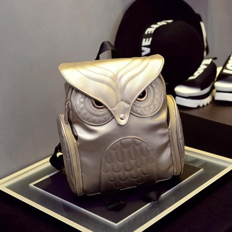 Women Owl Print Pu Backpack - Colourful and Stylish - Gold