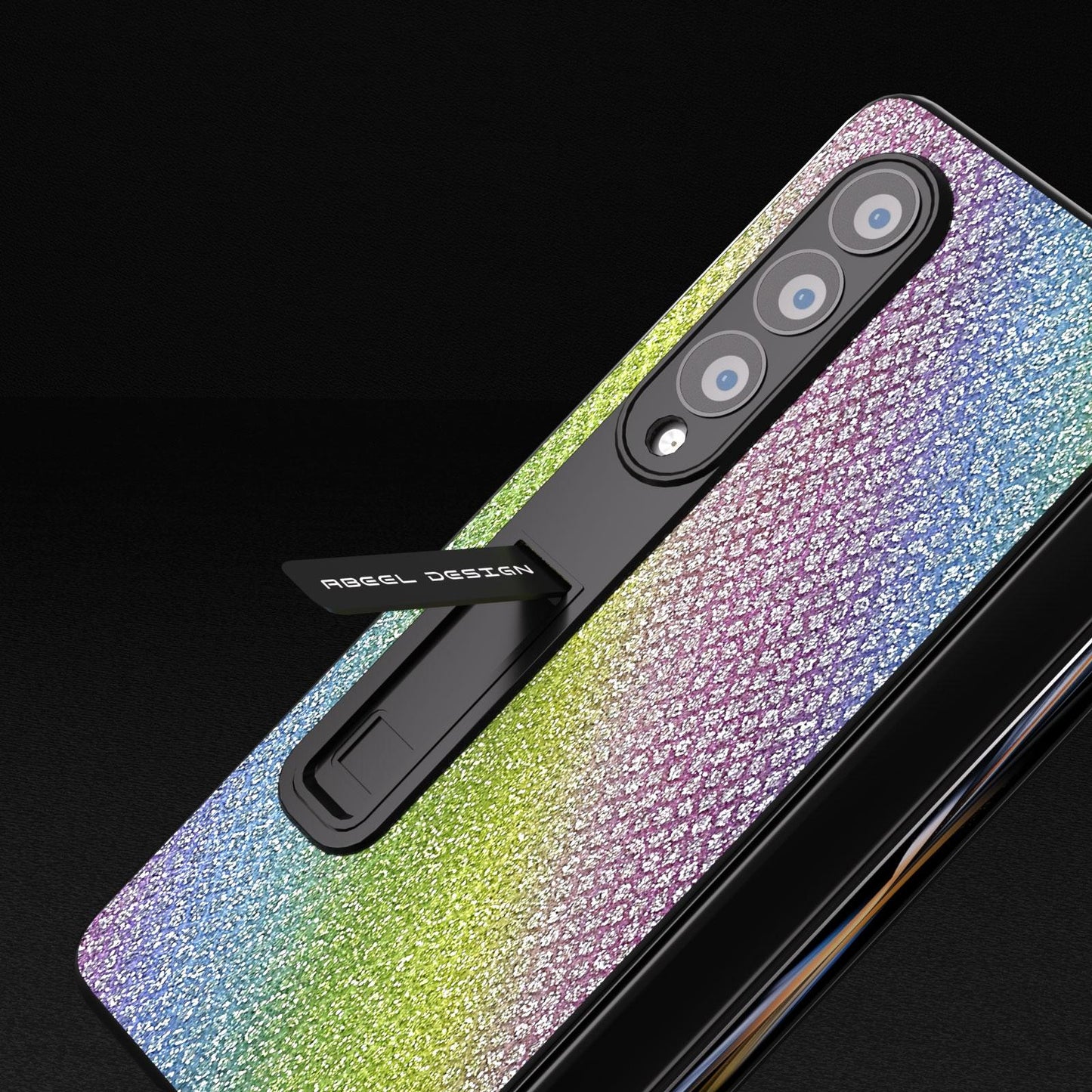 For Samsung Galaxy Z Fold4 5G Diamond Edge Case With Holder - Black