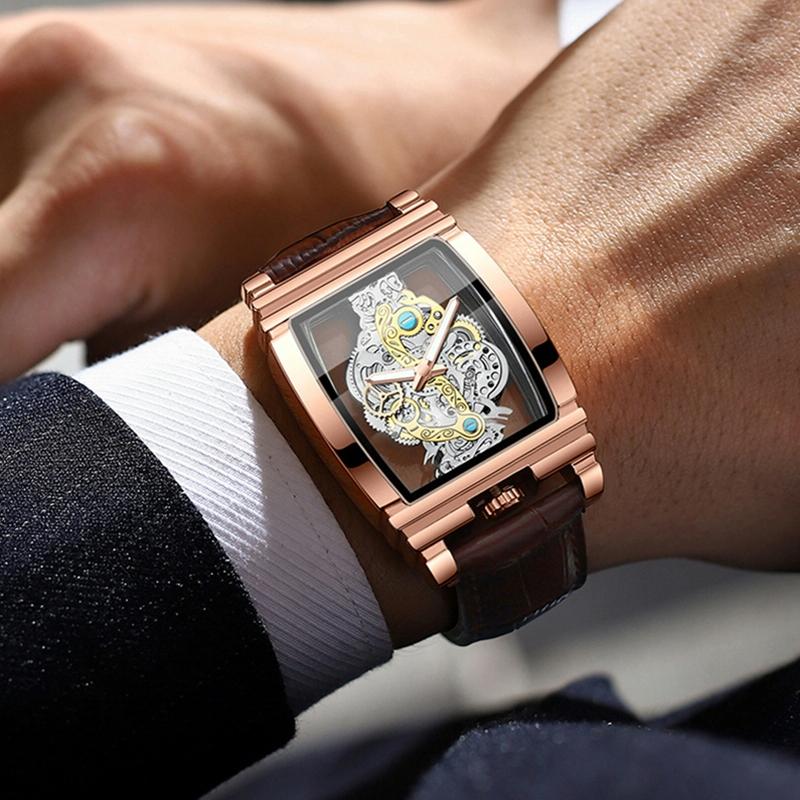 Waterproof Luminous Business Watch for Men - Gear Hollow Outdoor - Brown Leather Rose Gold