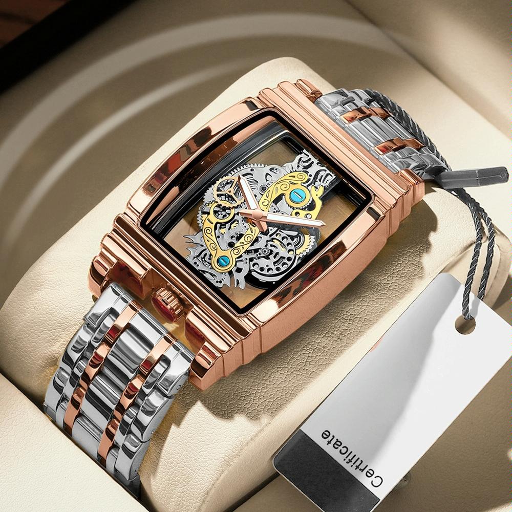 Waterproof Luminous Business Watch for Men - Gear Hollow Outdoor - Brown Leather Rose Gold