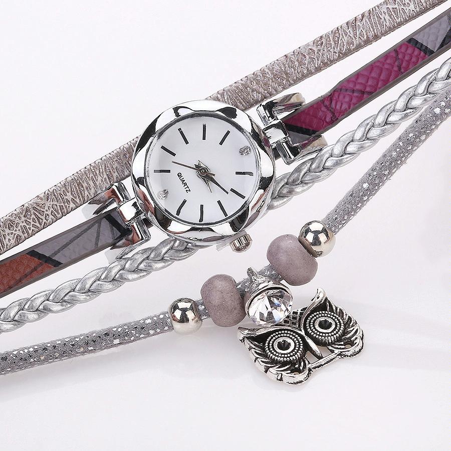 Owl Pendant Bracelet Watch for Women - Small Dial - Pink