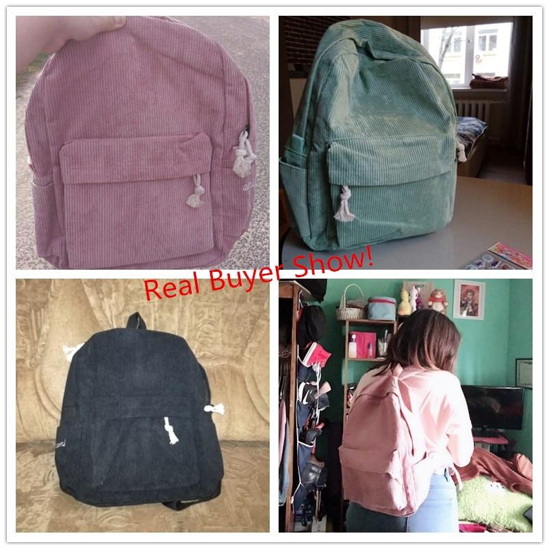 Girls' and Women Corduroy Backpack - School - Light Brown