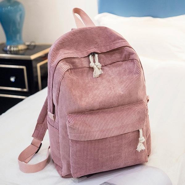 Girls' and Women Corduroy Backpack - School - Light Brown